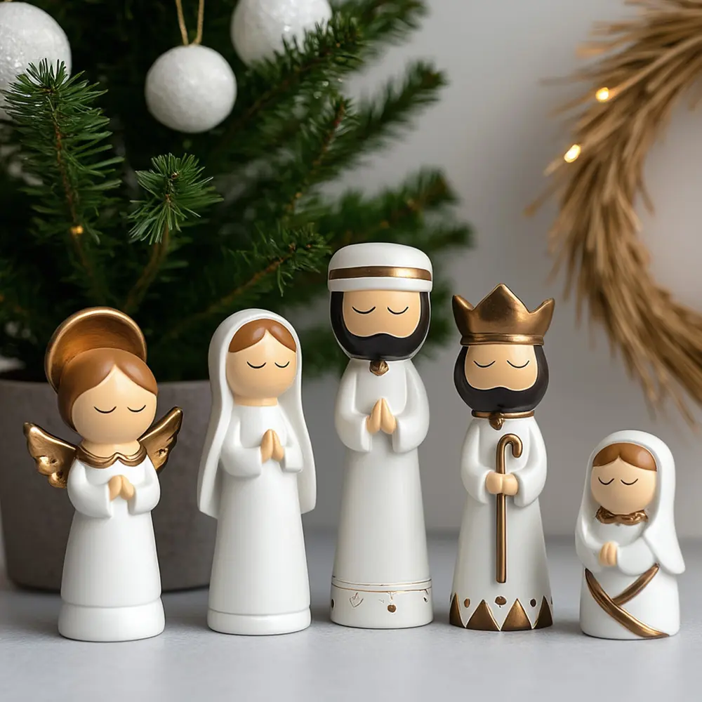 7 Pcs Small Nativity Set Resin Small Christmas Nativity Figurine Christmas Little Nativity Playset Figurine Christmas Manger Scene with Jesus Stable for Xmas Tabletop Indoor Decoration