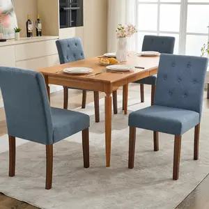 Garvee Upholstered Dining Chairs Set of 4, Button Tufted Parsons Chairs with Wood Legs and Padded Seat, Modern Fabric Side Chairs for Dining Room Kitchen Farmhouse Hotel, Blue