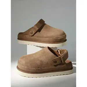 Women's Thick Sole Mule Slippers, Plush Platform Half Slipper Shoes, Textile Upper, Rubber Material, All Seasons Wear, Slip On Mules