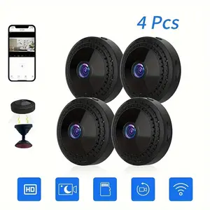 4pcs 2K HD Mini WiFi Camera, Intelligent cloud storage, mobile detection alarm app push, WIFI remote real-time viewing, recording, taking photos, infrared night vision, support for memory card playback (up to 128GB)