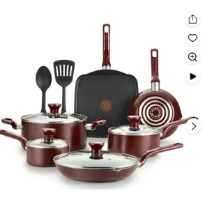 T-fal Easy Care 12-Piece Non-Stick Cookware Set, Pots and Pans, Red