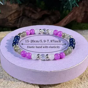 Dainty Crystal Beaded Rosary Bracelet - 6mm Elastic Adjustable 15-20cm Band, Bracelets Jewelry for Focus, Clarity, Adjustable Bracelet