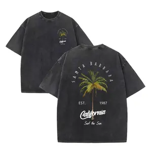 valentine shirts Men's Retro California Style Cotton T-Shirt-"Est.1989" Coconut Tree Design, Short Sleeves, Round Neck, Casual Summer Clothes, Machine Washable, Summer Casual Clothes |TiedyeT T-Shirt Back Design, Retro T-Shirt.