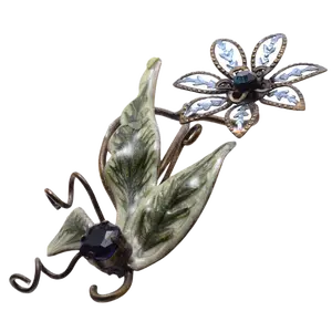 Vintage Blue Rhinestone Floral Brooch with Green Enamel Leaves - 32x69mm Base Metal Pin