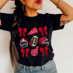 [100% Cotton] Coquette Game Day Shirt, Football Game Day T-Shirt, Football Comfort Color Shirt, Coquette Football Shirt, Sports Team Spirit Shirt, Coquette Aesthetic Shirt, Football Bow Shirt, Red Cheer Shirt, Football Lover Shir T-Shirt For Men And Women
