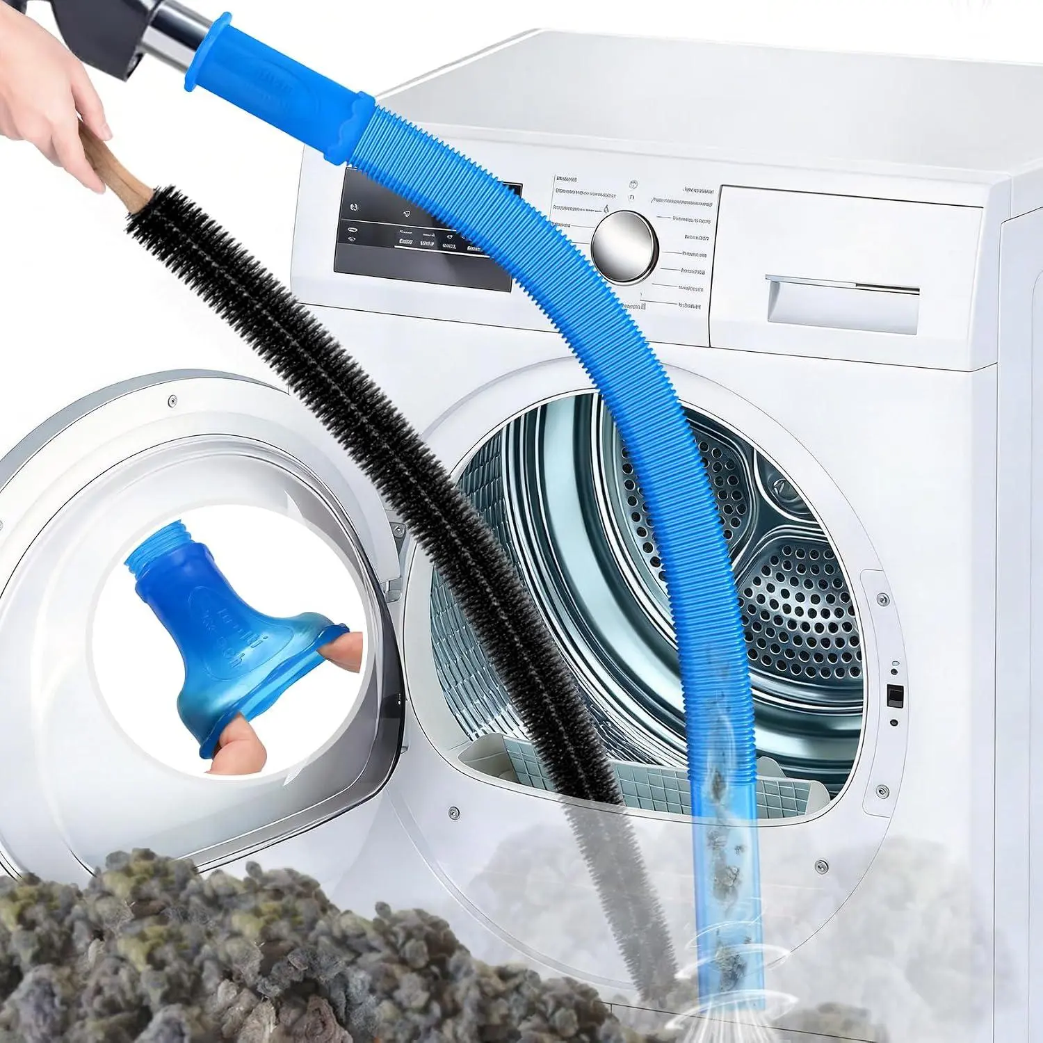 Sealegend 2 Pieces Upgraded Dryer Vent Cleaner Kit - Universal Vacuum Hose Attachment & Dryer Lint Brush, Compatible with Most Vacuum Cleaner, Quickly Lint Remover, Blue