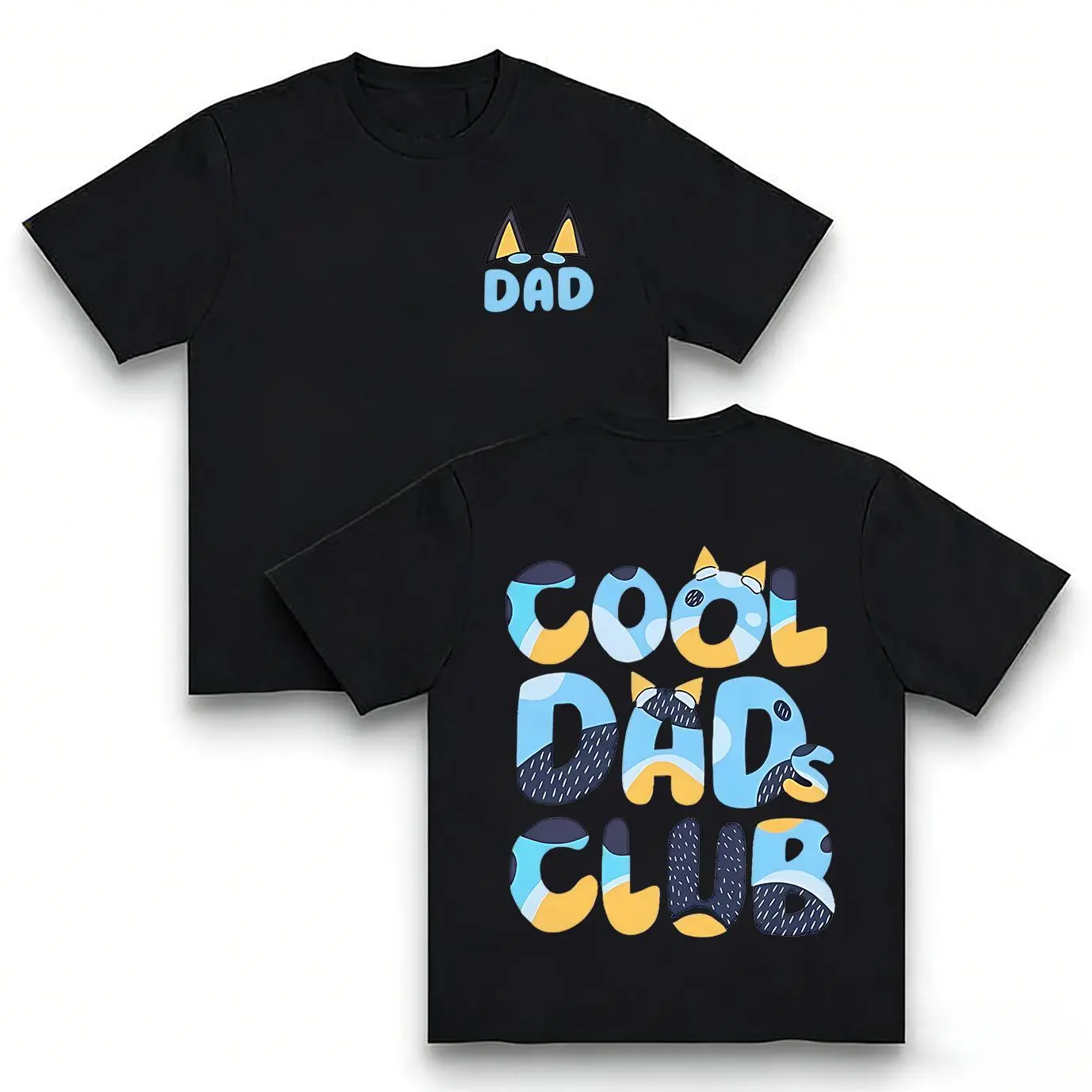 Bluey Cool Dads Club Double-Sided Tee Funny Dad Gift Cartoon T-Shirt For Men Top Casual Shortsleeve Streetwear CrewneckGift, All Seasons Apparel Clothes