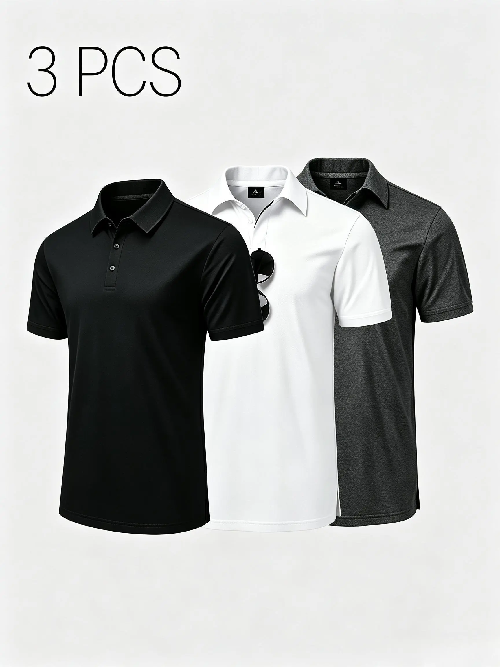 Men's 3-Pack Quick-Dry Polo Shirts, Regular Fit Plain Polyester Collared Short Sleeve Tops, Sweat-Wicking for Golf & Casual Work, Clothes, Minimalist, Short Sleeves, Relaxed Fit, Office