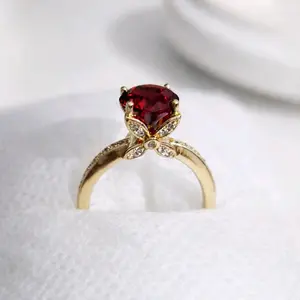Red Stone Ring 14K Gold Laminated Elegant Statement Ring Red Stone Ring 14K Gold Laminated Elegant Statement Ring