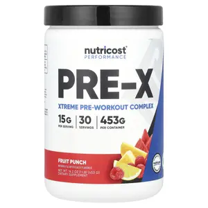 Nutricost Performance, PRE-X, Xtreme Pre-Workout Complex, Fruit Punch, 1 lb (453 g) Nutricost Performance, PRE-X, Xtreme Pre-Workout Complex, Fruit Punch, 1 lb (453 g)