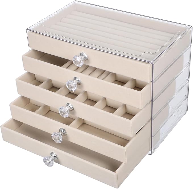 Velvet Jewelry Box with 5-Layer Clear Lid Large Capacity Organizer for Rings Earrings Necklaces Bracelets Acrylic Display Holder Drawer Organizer for Women Girls Vanity Dresser Countertop Storage Box Velvet Jewelry Box with 5-Layer Clear Lid Large Capacity Organizer for Rings Earrings Necklaces Bracelets Acrylic Display Holder Drawer Organizer for Women Girls Vanity Dresser Countertop Storage Box