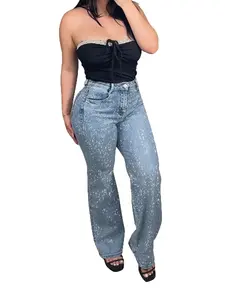 Ana's Rhinestone Straight Jeans - True To Size Chic Casual Style Women's Bottoms Pants