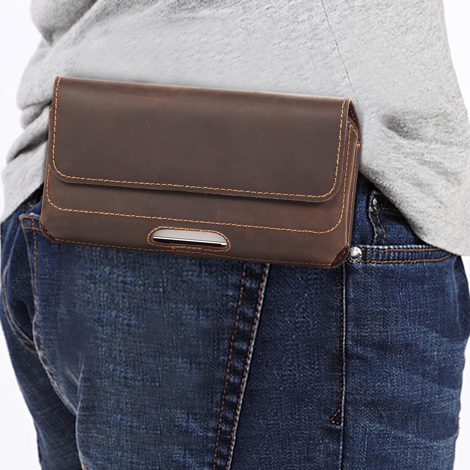 Cell Phone Genuine Leather Holster Magnet Pouch Belt Clip Man Waist Bag Carrying Perfect For Outdoor Daily Use