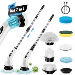 Electric Spin Scrubber,Cordless Shower Scrubber with IPX7 Waterproof, Electric Cleaning Brush, Multi-Surface Use, and Long Battery Life,Adjustable Speed & Extendable Handle,Multi-Purpose Cleaning Kit for Bathroom & Kitchen. Outdoorfun Durable