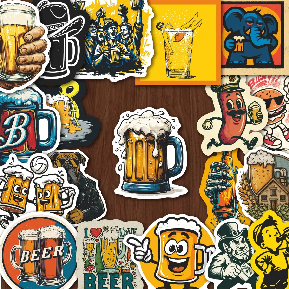 50Pcs Vintage Craft Beer Stickers Pack, Waterproof Retro Beer Mug & Funny Beer Character Vinyl Decals for Laptop, Water Bottle, Skateboard & Journal, Beer Lover Gift, Scrapbook, Scrapbook Accessories, Stickers Kit