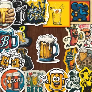 50Pcs Vintage Craft Beer Stickers Pack, Waterproof Retro Beer Mug & Funny Beer Character Vinyl Decals for Laptop, Water Bottle, Skateboard & Journal, Beer Lover Gift, Scrapbook