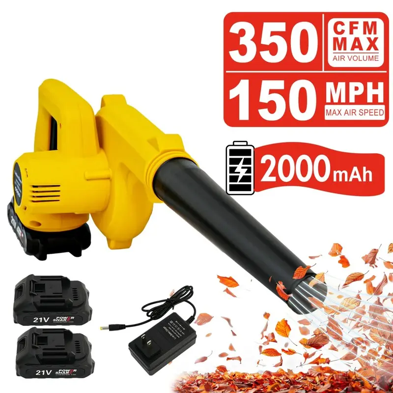 21V Cordless 2-in-1 Leaf Blower - Blow & Vacuum with 2 Batteries and Charger, Multiple Speed Settings
