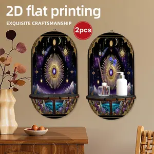 2PCS Crystal Stone Wall-Mounted Shelf, Key Holder & Pendant Decor, 2D Print Design, Perfect for Halloween & Christmas, Intricate Carved Ornament for Elegant Wall Decoration.