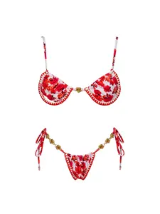 2026 new women’s printed bust-lift mini bikini set—fashionable, sexy two-piece swimsuit with a low-rise tie design; ideal for holidays, casual beachwear, bathrobes, hot spring wear, and pool party outfits.