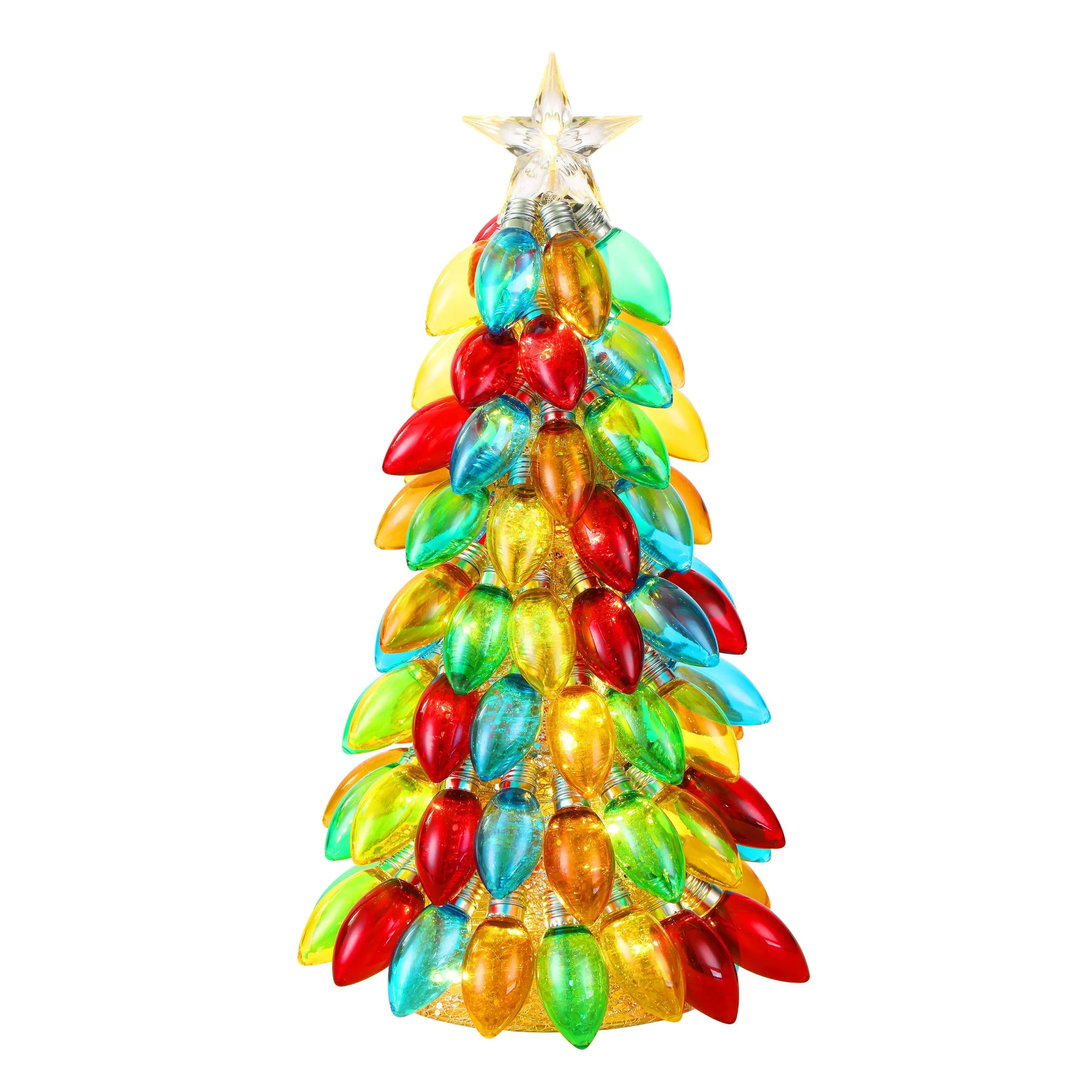 18 in. Tall Retro C9 Bulb Tree - Multi-Color, Vintage Christmas Decor Decoration with Timer and Batteries Compatibility