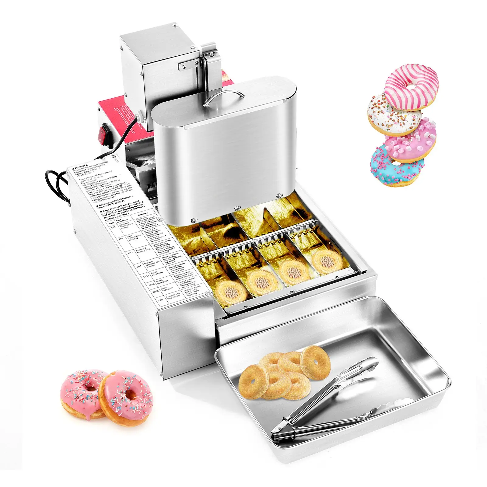 【DealsForYouDays】VEVOR Commercial Automatic Donut Machine, 4 Rows Equipment, 240 Pcs/Hour High-Power Electric Model, Stainless Steel Durable Auto Fryer, Intelligent Control, 3L Hopper Capacity, High-Volume Production, Automatic Donuts Machine