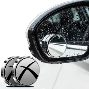 2PCS Round HD Glass Convex Rear View Mirror with Frame, 360 Wide Angle Side View Mirror Accessories with Self Adhesive Back for Car, SUV and Trucks