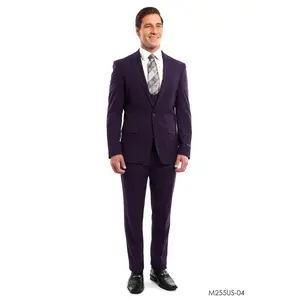 Eggplant Solid 3-PC Ultra Slim Fit Suits For Men