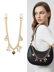 Gold Bag Charm Chain for Handbags, Aesthetic Purse Strap Extender, Fashionable Chain Strap with Butterfly & Heart Pendants, Trendy Shoulder Bag Accessories for Women, Luxury Tote Decoration Keychain