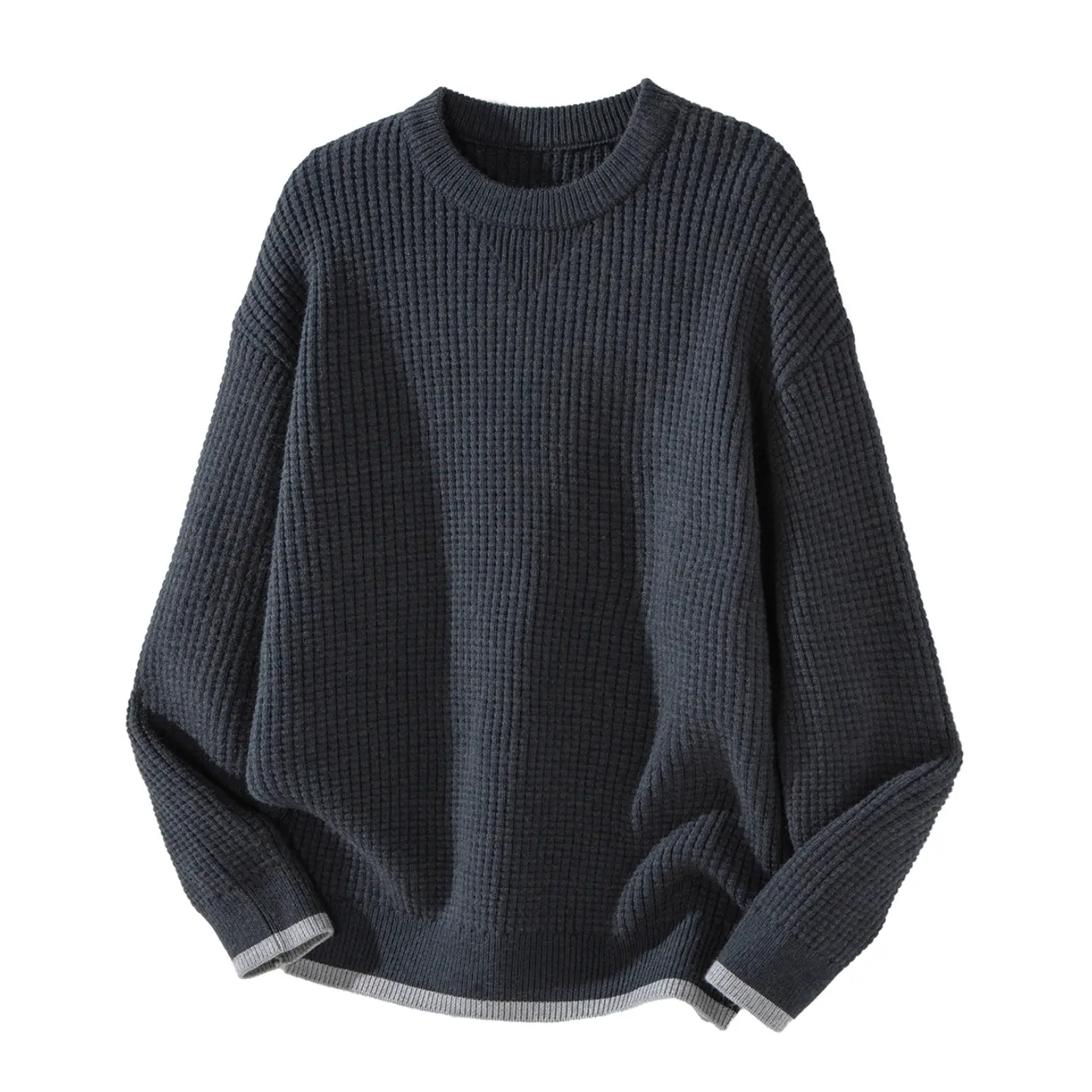 Menswear Plain Long-Sleeve Knitting Pullover - Acrylic Crewneck Sweatshirt, Casual Retro Unisex Couple Style, Soft Comfortable Fabric for Autumn Everyday Wear, Holiday Tops