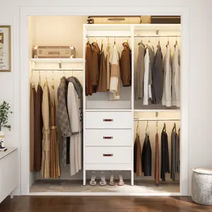 5FT Adjustable Closet System with 3 Fabric Drawers, 60 Inches Walk-In Closet Organizer System With 3 Adjustable Shelves