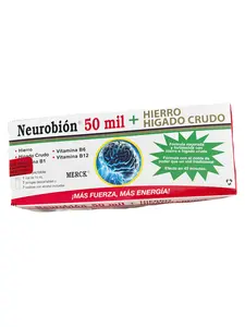 NUEVA Vitamina Neuro de 50 + Hierro + Higado Crudo - Formula Original - Paquete de 7 - Iron and Vitamin B12 Supplement