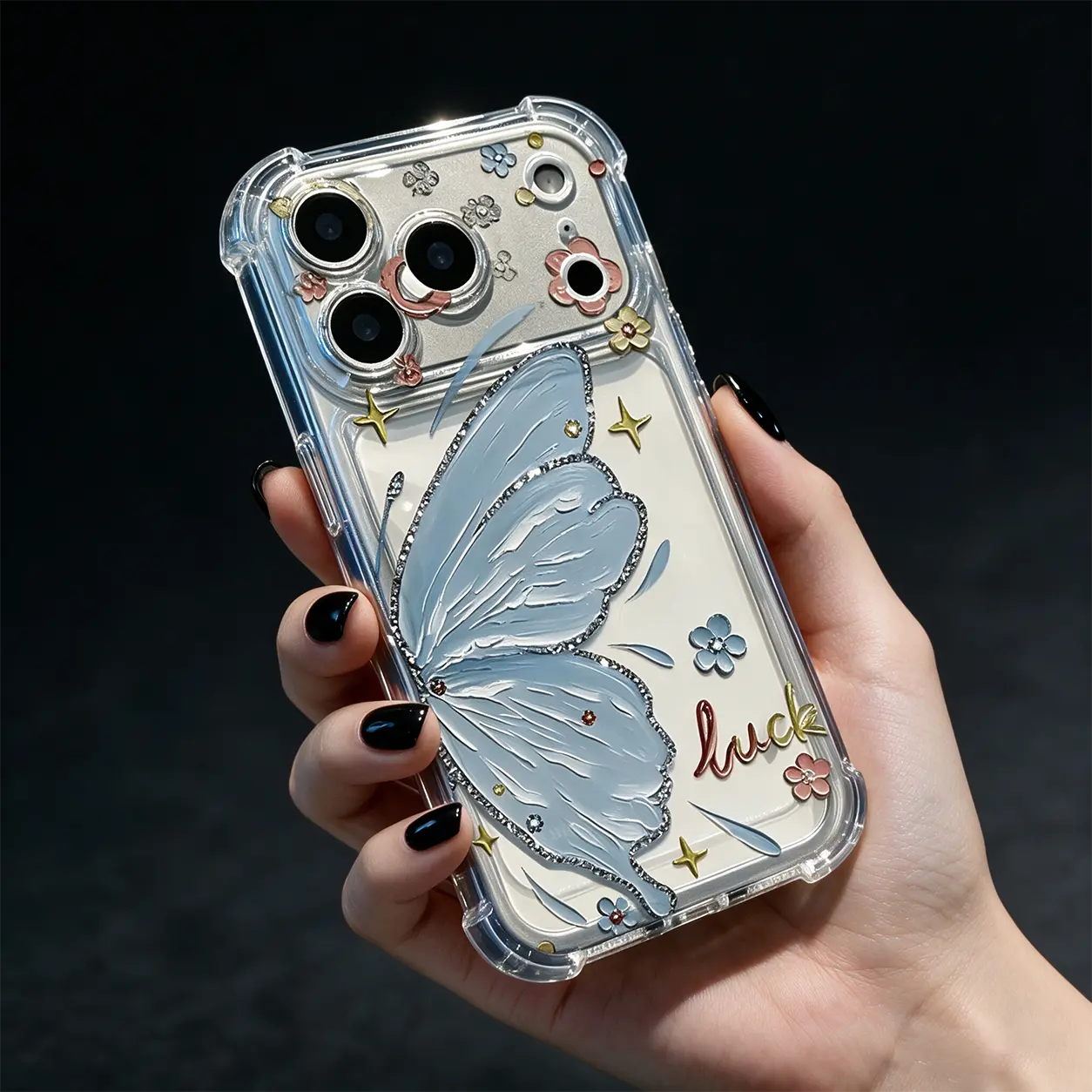 Half Butterfly Pattern Silicone Phone Case for iPhone 17/16/15/14/13/12/11 Pro Max Plus - Creative Fashion Protective Cover with Luck & Flower Design, Shockproof Soft Shell, Christmas Gift Delight