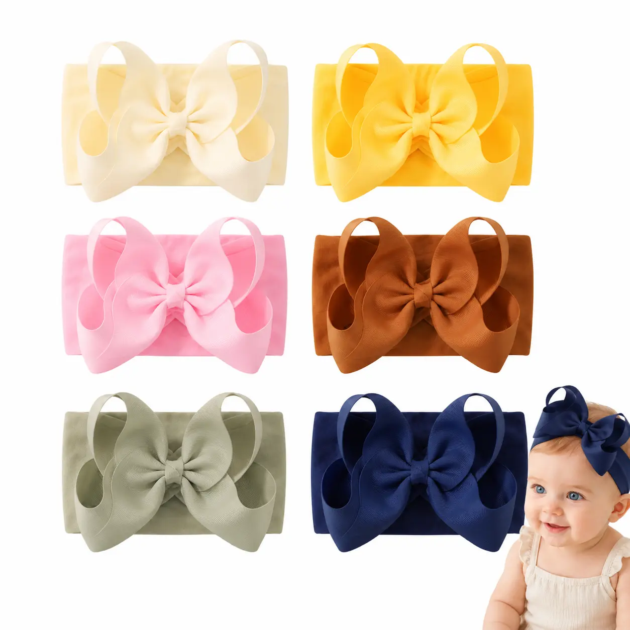 6PCS Baby Bow Headbands, Soft Stretchy Butterfly Knot Hair Bands for Newborns, Infants & Toddlers, Comfortable Elastic Hair Accessories for Baby Girls, Cute Baby Shower Gift