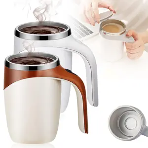1pc Automatic Magnetic Swivel Stirring Mug - Stainless Steel Leak-Proof Coffee Cup with One-Touch Start, Strong Stirring & Insulation, Portable for Home Office Travel Tumbler