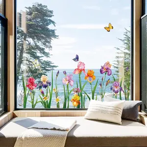 Garden Flower Window Clings Double-Sided Anti- Iris Floral Window Stickers Glass Window Doors  Shower Window Decals