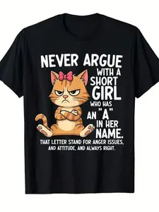 2026 Men's Angry Cartoon Cat Graphic T-Shirt Funny Quote Black Tee for Cat Lovers Casual Crewneck Soft Breathable Fabric Machine Washable