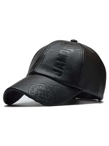 Men's PU Leather Baseball Cap, Adjustable Strap Sun Protection Hat, Outdoor Travel Beach Vacation, Stylish Printed Design, Quality Caps