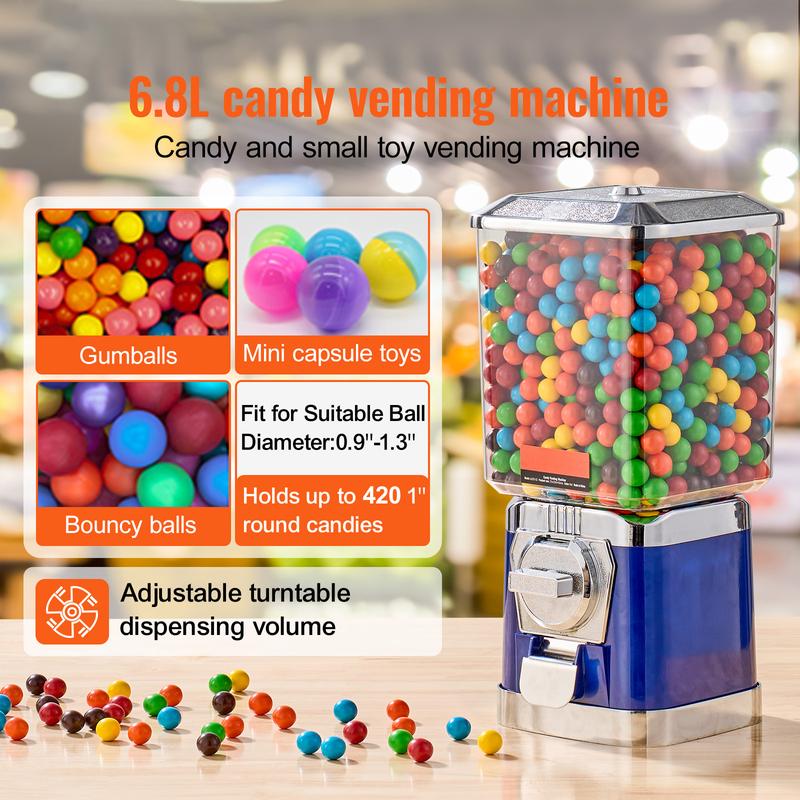 VEVOR 17/21/ 25inch H Gum Ball Machine Vending Machine Coin Bank Retro Candy Dispenser PC Blue/Yellow/Red