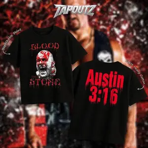 TAPOUTZ Stone Cold Steve Austin 3:16 Heavy Cotton WWE Double Sides Unisex T-shirt For Wrestling Fan Texas Rattlesnake Apparel Menswear Womenswear Gift For Fans DTG Breathable Printing Classic Soft
