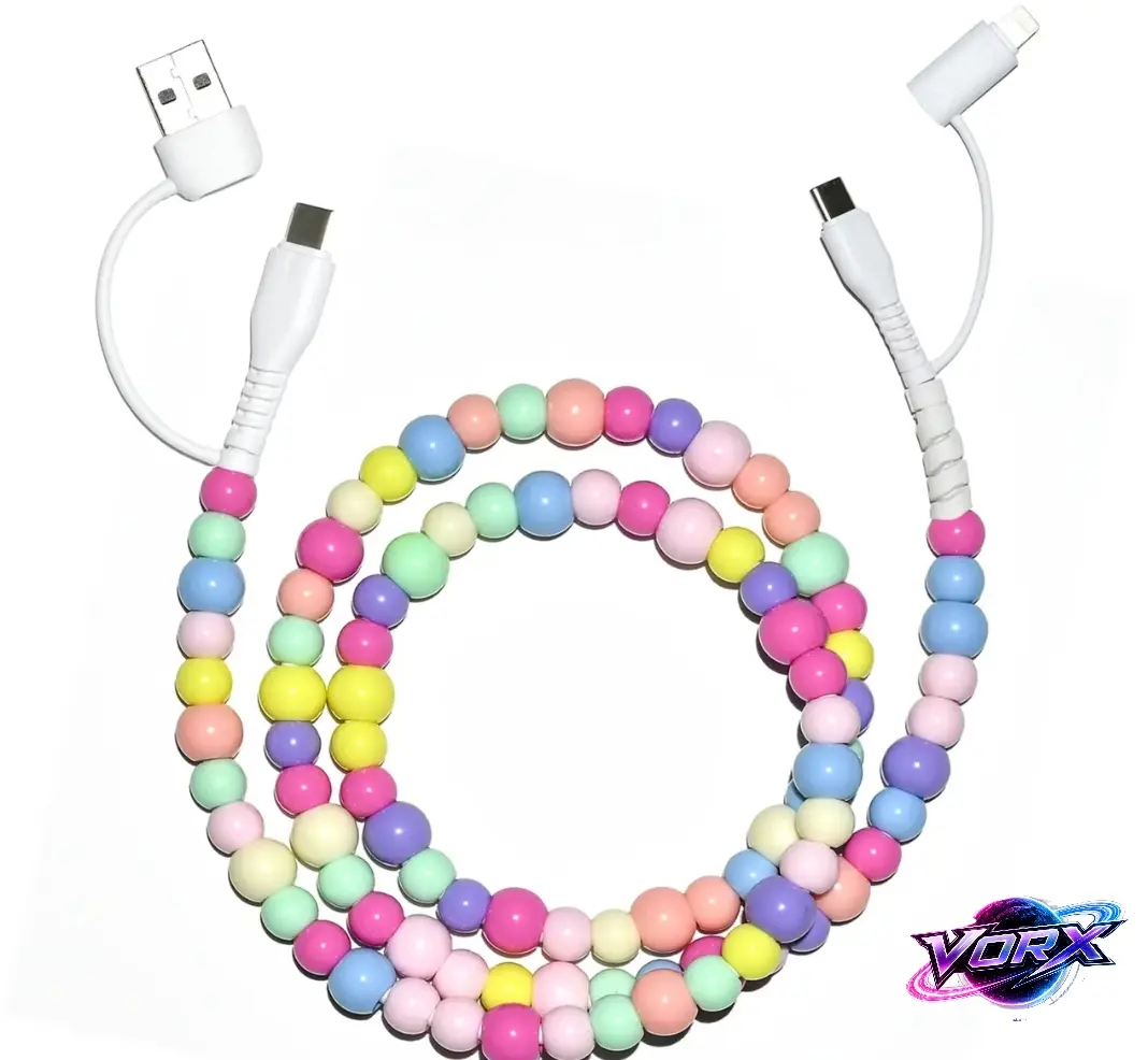 Beaded Data Cable USB-C Charging Cable (MFi Certified, 3.3ft/1m, 66W Fast Charging, USB-A to Type-C/iOS Connectors), Compatible with iPhone 17/16/15 Pro Max, iPad, Galaxy S26, etc. (Soft, Stylish Colors)
