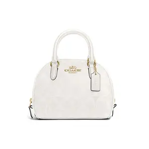 COACH Sydney 20 Classic Monogram Coated Canvas and Smooth Leather Crossbody Bag for Women, Shell Style, Chalk White