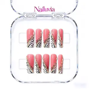Nailuvia｜D176 1.3 Inch｜10PCS 100% Handmade Press-On Nails｜Reusable Colorful Art Acrylic Stylish｜Luxury Zebra Print Rhinestone