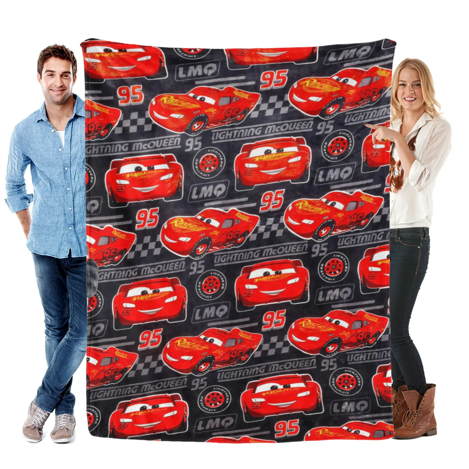 [Summervibes] Disney Cars Dark Base Mcqueen Pattern Blanket, Warm Portable Flannel, Youth Bedroom Decor, Cartoon Race Daily Bedding