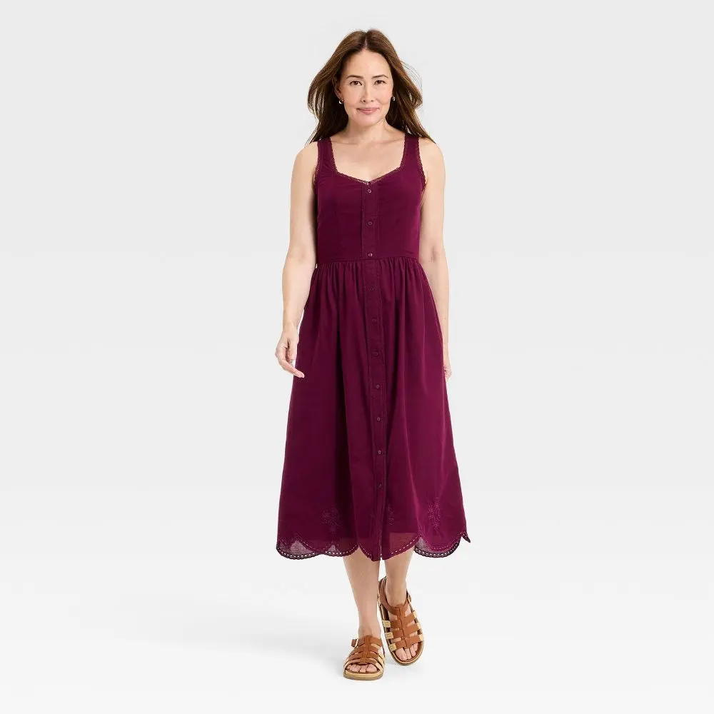 Universal Thread Women's Sleeveless Button-Up Midi A-Line Dress