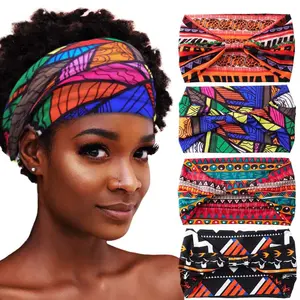 African Headbands 4-Pack | Wide Stretch Knotted Hair Wraps | Elastic Yoga Turban & Workout Hair Accessories for Women
