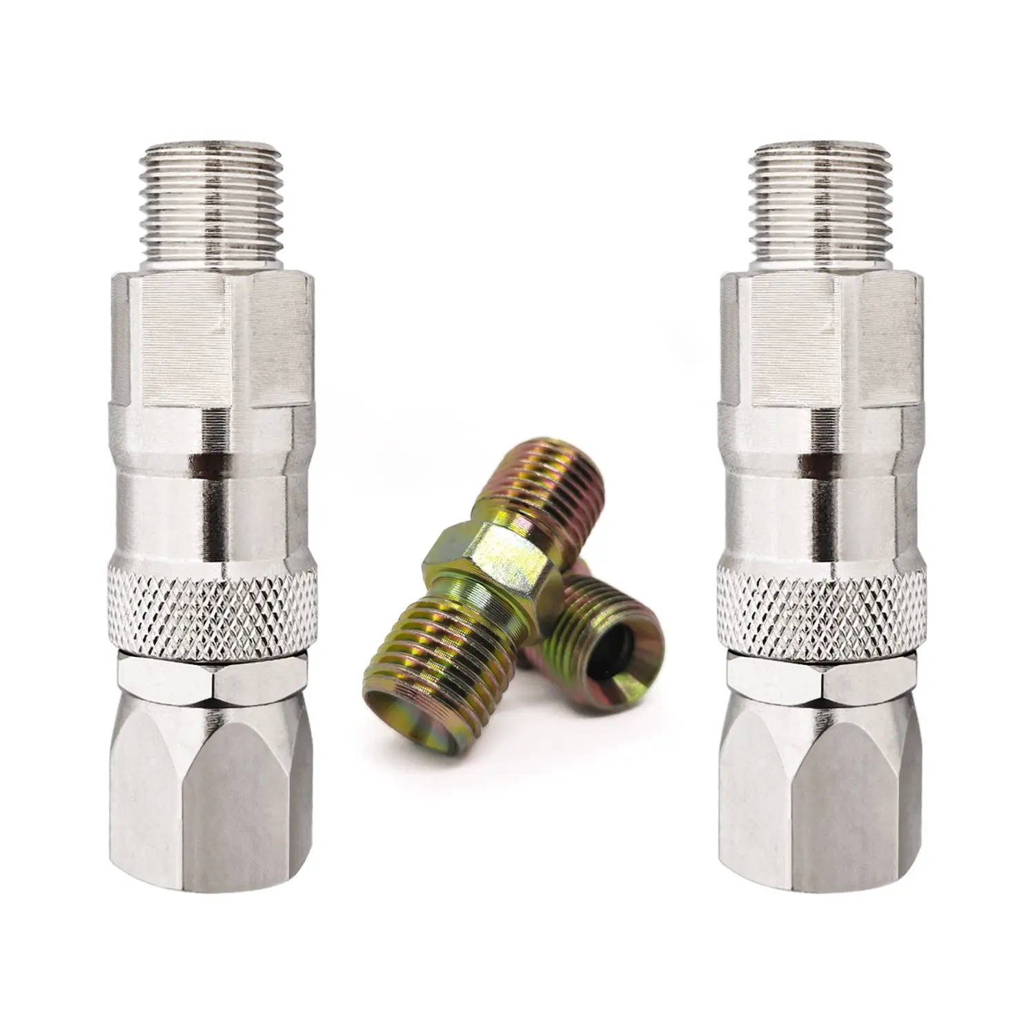 4-piece set of 1/4 inch (approx. 0.6 cm) sprayer connector, including 2 pieces of 360-degree rotating stainless steel paint hose connector, suitable for airless sprayers, Hose Attachment