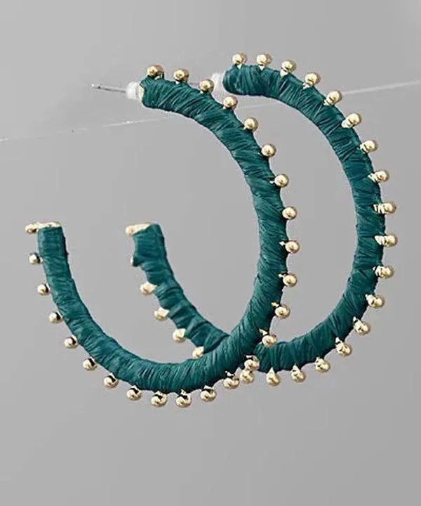 Teal Raffia Hoop Earrings