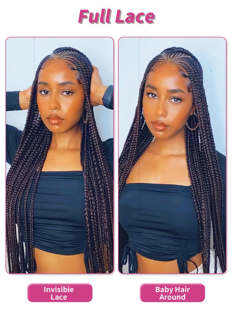 DOSAY 36Inch Synthetic Full Lace Braided Wigs for Black Women Cornrow Fulani Braids Knotless Box Braided Wig with Baby Hair Handmade Dreadlocks
