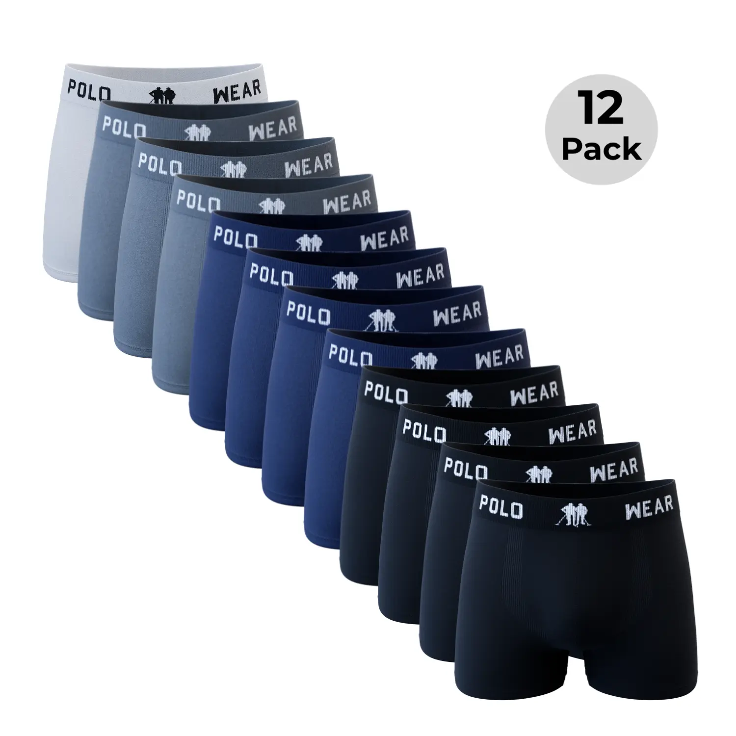 POLO WEAR Men's Underwear Boxer Microfiber Low Rise Trunks Briefs Breathable Multipack 12 Pack in Assorted Colors for Casual Men's Wear Day Seamless Smooth Soft Menswear Athletic Grey Panties