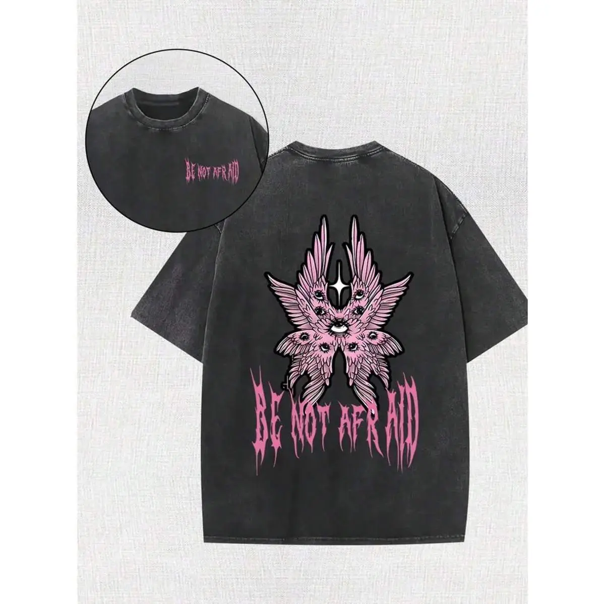 Men's High-Quality T-Shirt-Unique Double-Sided Batik Printing, With "Eyes, Wings, Novelty, Old-Fashioned And Animal" Design, Round Neck And Short Sleeves-Very Suitable For Outdoor Sports And Street Leisure, Pink. Graphic Menswear